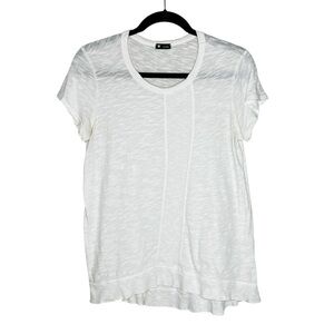 W by WILT White Asymmetric Stripe and Hem Short Sleeve Cotton Tee size Small